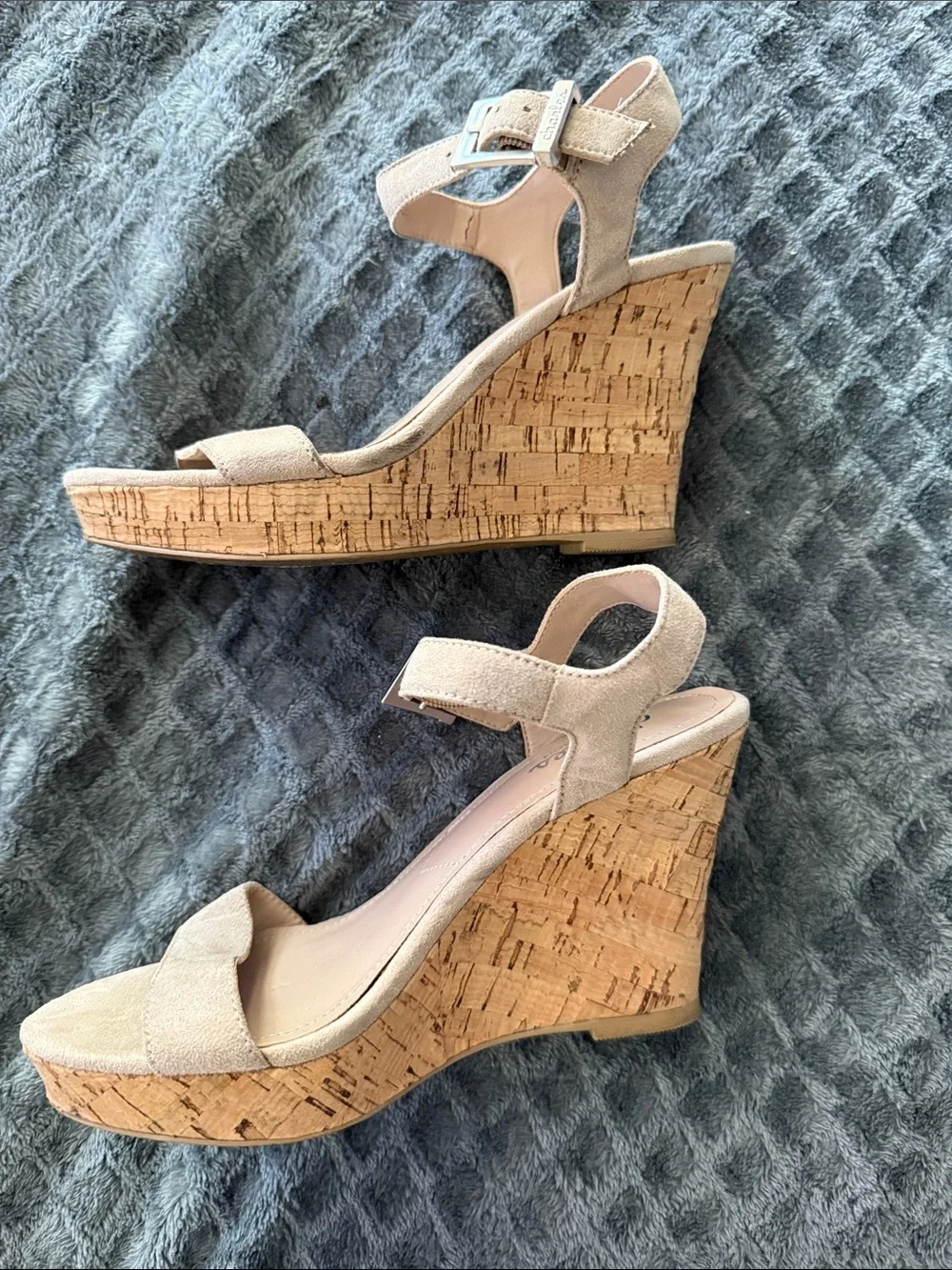 Charles By Charles David Tan Suede Cork Wedge Sandals